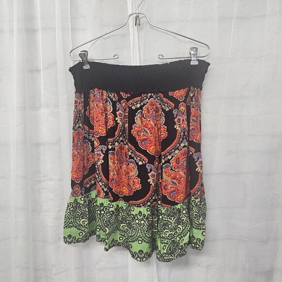 Angie Red Black Boho Ruffle Mini Skirt Festival Hippie L - Picture 1 of 9